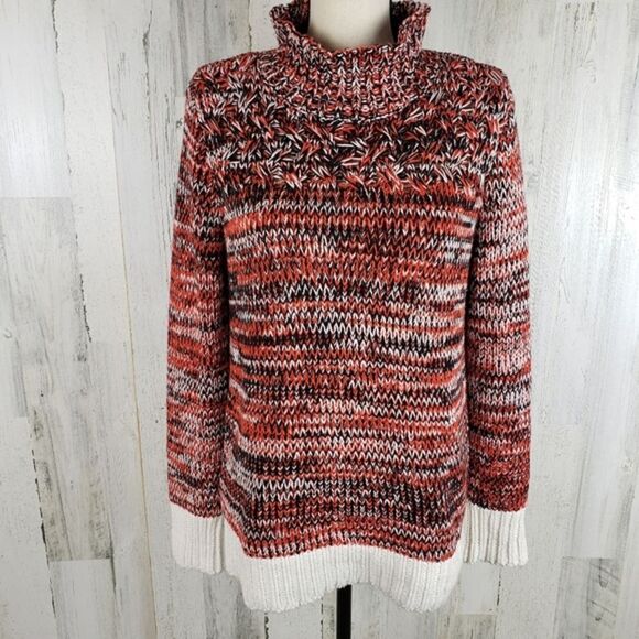 Loft Verigated Mock Neck Chunky Knit Sweater Sz M - Picture 2 of 9